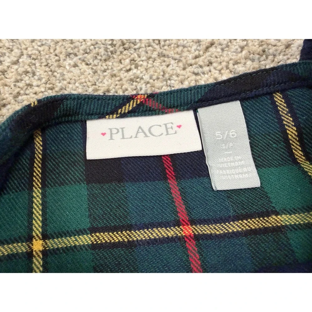 The Children's Place Girls Green Plaid Tartan Ruffle Hem Holiday Dress‎ Size 5/6